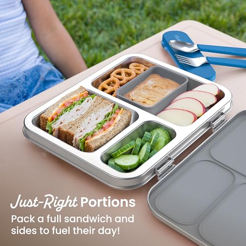 Bentgo Kids Stainless Steel Leak-Resistant Lunch Box - 3-Compartments with Bonus Silicone Container, Durable, Eco-Friendly, Dishwasher Safe, BPA-Free, Ideal for School, Ages 3+ (Silver) - color: Silver