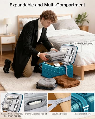 Hanke Top Opening Carry-On - Expandable 16 Inch Airline Approved Spinner | Easy-access top opening,360° spinner wheels，lightweight expandable hardshell, fits overhead bins,for overnight business trips - color: Caribbean Blue, size: 20 Inch Expandable