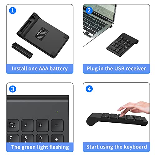 cimetech Wireless Number Pad, 2.4G Numeric Keypad Numpad with USB Receiver, 18 Keys Portable Mini Keyboard for Laptop Notebook, Desktop, Surface Pro, PC - Black - color: 2.4G-Black