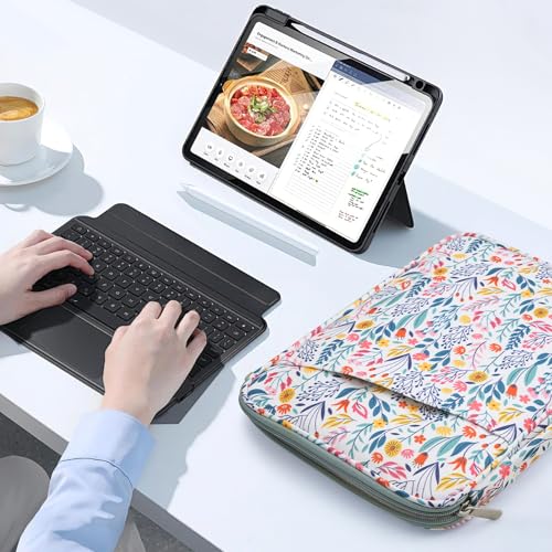 TiMOVO 9-11" Tablet Sleeve for iPad A16 & Galaxy Tab, Flowers | Protective Bag with Pockets, Fits iPad 10.9"/10.2" Air 11" 5th/4th Gen, Galaxy Tab A9+/A11+ 11" - color: Flowers, size: 9-11 Inch