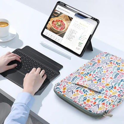 TiMOVO 9-11" Tablet Sleeve for iPad A16 & Galaxy Tab, Flowers | Protective Bag with Pockets, Fits iPad 10.9"/10.2" Air 11" 5th/4th Gen, Galaxy Tab A9+/A11+ 11" - color: Flowers, size: 9-11 Inch