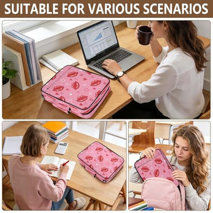 Expanding File Folder with 3 Ring Binder,Red Lips Zipper Binder Organizer Multiple Pockets Sheet Protector for School Office Home