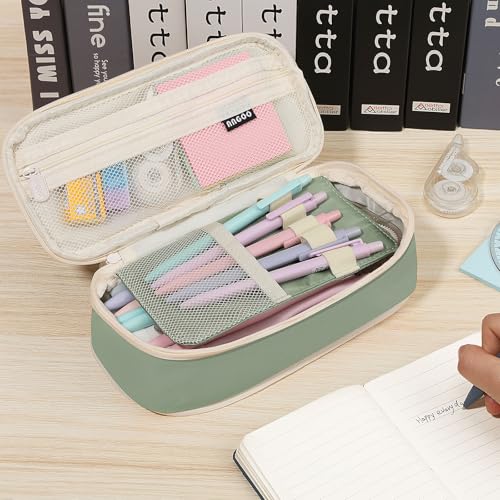 MoKo Large Capacity Pencil Case, Aesthetic Pencil Pouch Bag with Zipper, Cute Pen Case Stationery Organizer Holder for Office/School Supplies, Back to School Gift, Green - color: Green-1 Pen Case
