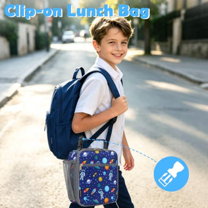 FlowFly Kids Lunch box Insulated Soft Bag Mini Cooler Back to School Thermal Meal Tote Kit for Girls, Boys, Astronaut - color: Astronaut
