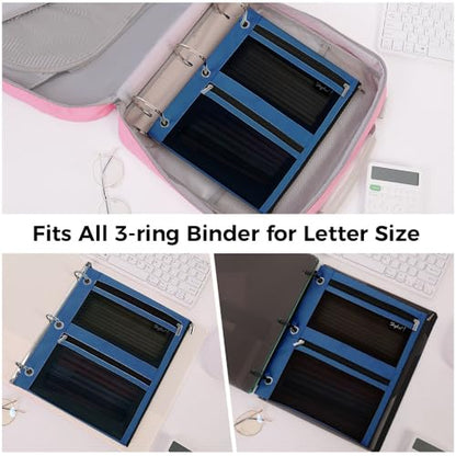 SKYDUE 3 Ring Pencil Pouch for Binder, Zipper Binder Pencil Pouch with 3 Pockets and Mesh Window, Durable Organizer for School Supplies, Cables, Earbuds, Makeup - color: Darkblue