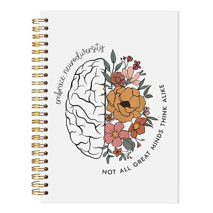 Neurodiversity Mental Health Spiral Notebook, Inspirational Floral Brain Journal for Autism ADHD, Special SPED Education Classroom Supplies, Autism Teacher Gifts, Mental Health Gifts, 5.5x8.3 - color: Neurodiversity Inspirational