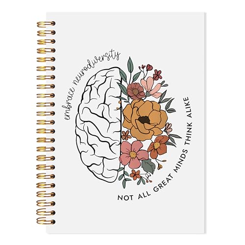 Neurodiversity Mental Health Spiral Notebook, Inspirational Floral Brain Journal for Autism ADHD, Special SPED Education Classroom Supplies, Autism Teacher Gifts, Mental Health Gifts, 5.5x8.3 - color: Neurodiversity Inspirational
