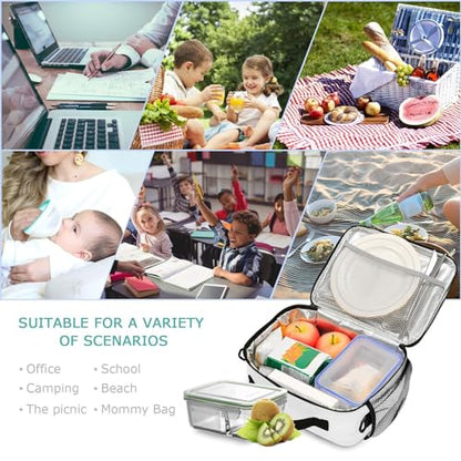 Custom Student Lunch Bag for Boys Girls White Solid Color Personalized Name Lunch Box Insulated Cooler Bag for School Picnic Office - color: Multi30