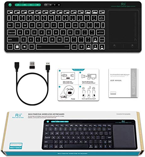 Rii K18 Plus Wireless 3-LED Color Backlit Multimedia Keyboard with Multi-Touch Big Size Trackpad,Rechargable Keyboard for Android TV Box,PC,Smart TV,Xbox,Raspberry Pi, HTPC IPTV,Windows, MacOS - style: 2.4G Version