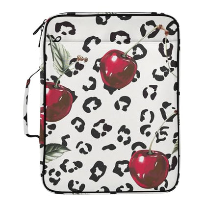 ALAZA Cherry Leopard Spots Zipper Binder with Handle, 7-Pocket Expanding File Folder, Detachable 3-Ring Binder, File Organizer for Home Office Work A4 Letter Size Paper Document