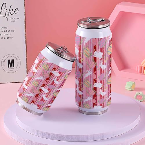 Spring Easter 10oz Stainless Steel Tumbler with Lid & Straw-Double Wall Vacuum Insulated Travel Mug Rabbits Easter Egg Flowers Pink Water Bottle Coffee Beverage Drinks Cup - size: 10 Ounces