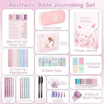 XKDOUS Bible Study Supplies Journaling Kit for Women, Bible Study Kit Journaling Supplies Includes Prayer Journal, Highlighters, Emergency Card, Pencil Case and More, Christian Gifts for Women, Pink - color: Bible Kit - Deluxe (Pink)