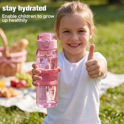 GOPPUS 20oz Kids Water Bottle with Time Marker & Handle, Tritan BPA-Free, Reusable Leakproof Anti-Dust Everyday,Clear Kids Water Bottles For School,Car Travel, Gifts Boys Girls(Pink) - color: B-Pink