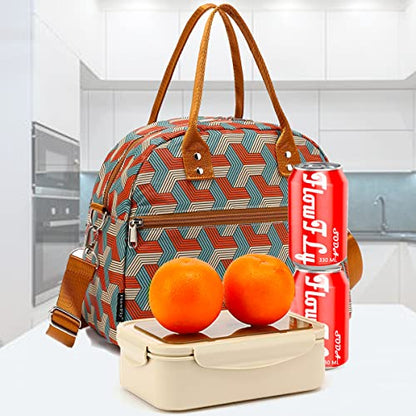 FlowFly Insulated Lunch Bag With Shoulder Strap for Women, Men, and Kids, Large and Reusable, Handle, Freezable Work and School Travel Tote and Meal Prep Organizer,Stereoscopic Red - color: Stereoscopic Red