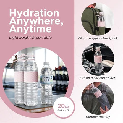 Copco Hydra Water Bottles with Lids, 20 Oz - Light Pink, Set of 2 | BPA-Free Tritan Reusable Bottles with Leak Resistant Lids, Wide Mouth Opening, Non-Slip Grip Sleeve for Home, Office & Travel - color: Light Pink