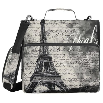 Paris Eiffel Tower Waterproof Zipper Binder with Shoulder Strap, 3-Ring Trapper Keeper with Lay-Flat Design and Multiple Compartments for School & Office, Adults & Kids
