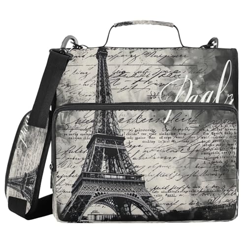 Paris Eiffel Tower Waterproof Zipper Binder with Shoulder Strap, 3-Ring Trapper Keeper with Lay-Flat Design and Multiple Compartments for School & Office, Adults & Kids