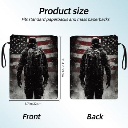 Padded Book Sleeve with Zipper & Front Pocket, Fabric Book Cover | US Flag Astronaut Soldier11.4"x8.7" Washable Canvas Pouch for Hardcovers, Tablets & Reading Accessories - color: Us Flag Astronaut Soldier
