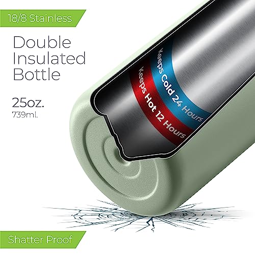SipX™ 25 oz Insulated Water Bottle with 3 Lids – Leakproof Stainless Steel, Triple Insulated – Cold 24 Hours/Hot 12 Hours – Durable Bottle for School, Gym, Travel – Green - color: Green, size: 25 Ounces