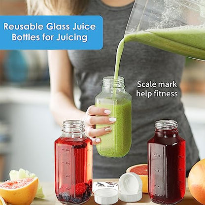 6 Pack 16 Oz Glass Juice Bottles with 2 Pour Spouts, 100% Airtight Heavy Duty SCREW Lid- Reusable Glass Milk Bottles w Scale Mark, Square Drinking Jar Juice Container Breast Milk Pitcher(Extra 2 Lid) - style: 6 Pack