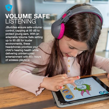 JLab, JBuddies Studio 2, Kids Headphones, Wireless Bluetooth On Ear, Volume Limiting, Foldable, Grey/Pink