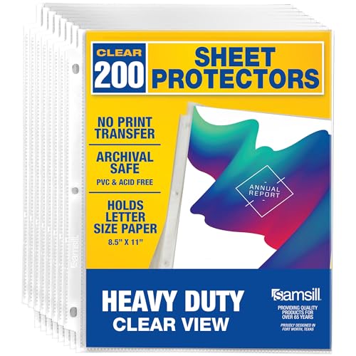 Samsill Heavy Duty Sheet Protectors for 3 Ring Binders, 8.5 x 11 Clear Page Protectors, Plastic Sleeves & Report Covers, Acid Free Archival Safe Document Protectors - style: Crystal Clear