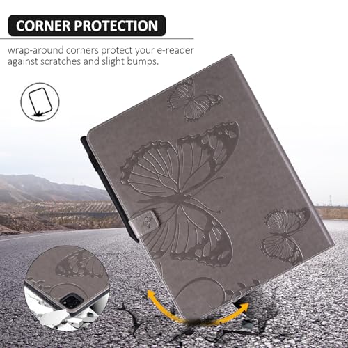 Dteck Wallet Case for iPad Air 13 Inch M2 2024 & iPad Pro 12.9 2022/2021/2020/2018 with Pencil Holder,Embossed Butterfly Auto Sleep/Wake PU Leather Smart Stand Girls Cute Folio Pocket Cover,Gray - color: 10 Gray