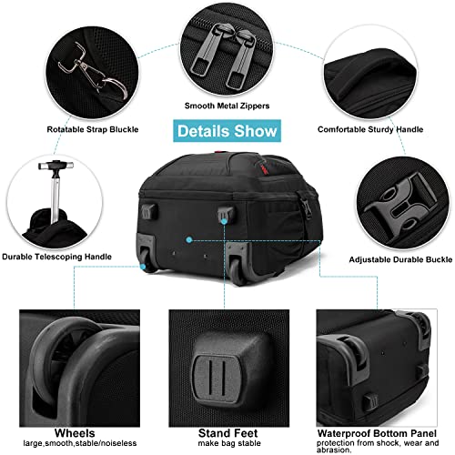 Rolling Backpack, Large Backpack with Wheels for Men Women Adults, 17inch Waterproof Wheeled Travel Laptop Backpack Carry on Luggage Bag Trolley Suitcase Business College School Computer Bookbag,Black - color: Black, size: 17 Inch