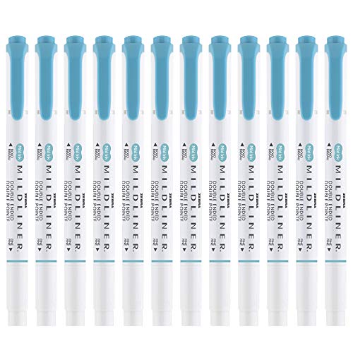 Zebra Pen Mildliner Dual-Tip Highlighters, Broad and Fine Tips, Ideal for Bible Highlighting, No Bleed, School Supplies, Teacher Supplies, and Office Supplies, Mild Smoke Blue Ink, 12-Pack (78420upc) - color: Smoke Blue