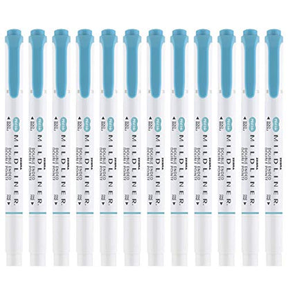 Zebra Pen Mildliner Dual-Tip Highlighters, Broad and Fine Tips, Ideal for Bible Highlighting, No Bleed, School Supplies, Teacher Supplies, and Office Supplies, Mild Smoke Blue Ink, 12-Pack (78420upc) - color: Smoke Blue