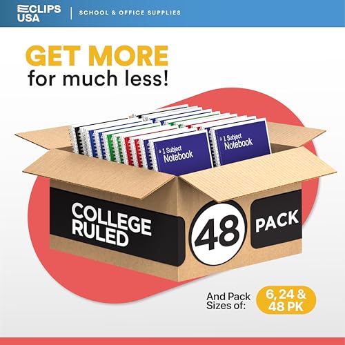 E-CLIPS USA College Ruled Spiral Notebooks Bulk Spiral Bound Notebooks for Work 1 Subject Notebook 70 sheets 140 pages 8.5" x 11" (6 pack) - size: 6 Pack