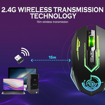 UHURU Wireless Gaming Mouse Up to 12000 DPI, Rechargeable USB-C Wireless Mouse with 7 Buttons 7 Dynamic LED Color Ergonomic Programmable MMO RPG for PC Laptop, Compatible with Windows Mac - color: Black
