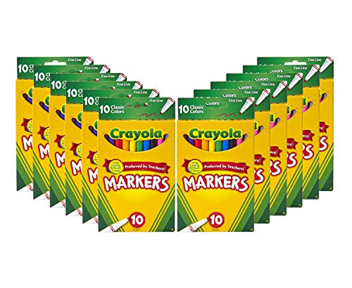 Crayola Fine Line Markers for Kids (12 Boxes), Bulk Coloring Markers for School, 10 Assorted Colors, Essential Teacher Classroom Supplies, Ages 3, 4, 5 - size: 1 Count (Pack of 12)