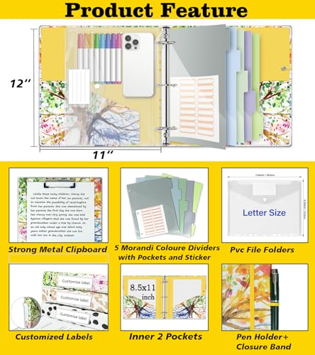2 Inch 3 Ring Binder Organizer with Clipboard, 5-Tabs Pockets Dividers, Plastic Folder, 18 Divider Stikers, KLLVE Three Ring Binder with Pen Loop (Green Tree, Letter Size) - color: Green Tree, size: 2in（Letter Size）