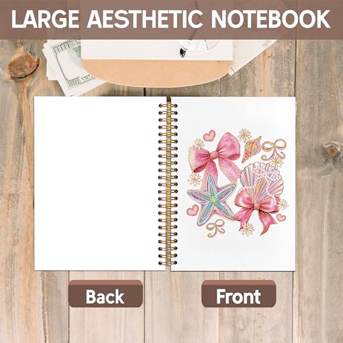 KAOWT Coquette Seashell Ocean Beach Notebook Journal, Pink Preppy Beach Notebooks for Note Taking, Ocean Seashell Starfish Coastal Journal, Hardcover Spiral Notebook 5.5x8.3in - color: pink seashell