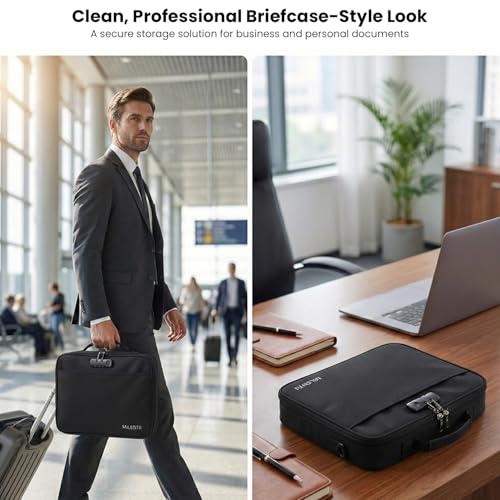 Fireproof Document Box with Lock, Hard Case File Organizer | Portable Document Briefcase with Accordion File Folder for Important Documents Passport Laptop Home Office & Travel Black