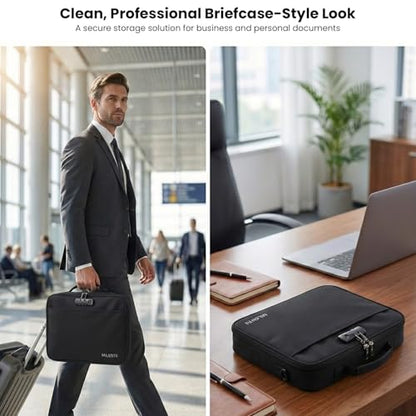 Fireproof Document Box with Lock, Hard Case File Organizer | Portable Document Briefcase with Accordion File Folder for Important Documents Passport Laptop Home Office & Travel Black