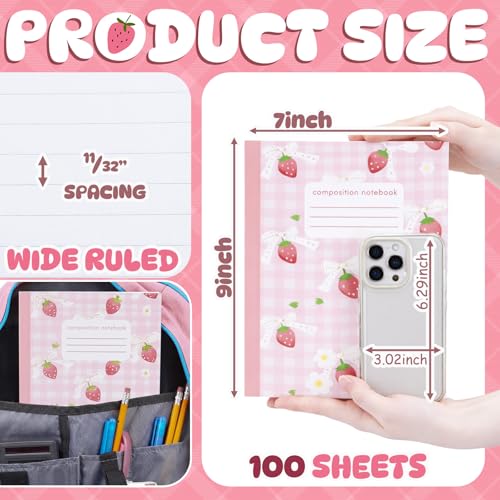 Harloon 6 Pack Composition Notebooks Wide Ruled Bulk Cute Pink Composition Notebook 110 Page 7-1/2" x 9-3/4" Kawaii Aesthetic Journal Back to School Gift for Classroom Office First Day of School - style: Kawaii