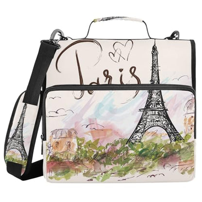 Personalized Eiffel Tower 3 D-Ring Binder Bag Zipper Organizer | Multi-Pocket with Handle and Detachable Shoulder Strap Holds 500 Sheets for School Office Supplies - color: Dhb-102
