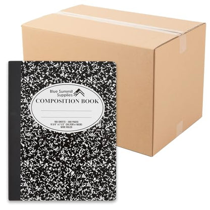 Blue Summit Black Composition Notebook, Black and White Composition Notebook Wide Ruled, Marble, 100 Sheets per Book, Bulk 48 Pack - color: Marble Black, size: 48 Pack