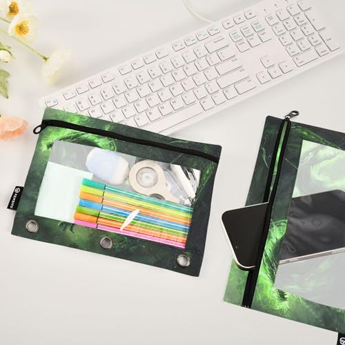 Demon Dragon Binder Pouches 3 Ring for Boys Girls School Office College Supplies Green Fire Dinosaur Pencil Pouches Case Bag with Clear Window and Zipper 2 Pack - color: Dinosaur