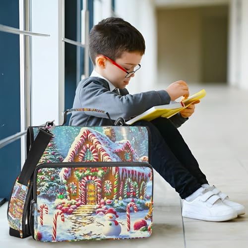 3 Ring Zipper Binder with Shoulder Strap Christmas Candy House Gingerbread 1.5 inch Binders Keeper Large Capacity Multi Pockets for School Office Supplies