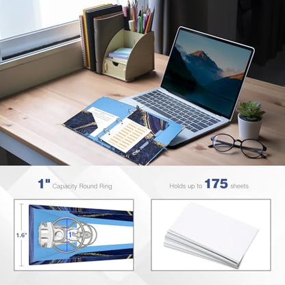 Ospelelf Mini 3-Ring Binder, 1 Inch, Cute Blue Marble Binder for 5.5" x 8.5", with 5 Tab Dividers, File Folder Labels and Low-Profile Clipboards, School and Office Supplies - color: Blue Marble, size: Mini 1in（ 5.5" x 8.5"）