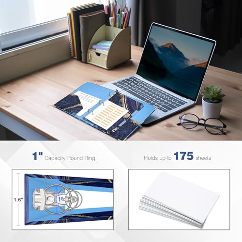Ospelelf Mini 3-Ring Binder, 1 Inch, Cute Blue Marble Binder for 5.5" x 8.5", with 5 Tab Dividers, File Folder Labels and Low-Profile Clipboards, School and Office Supplies - color: Blue Marble, size: Mini 1in（ 5.5" x 8.5"）