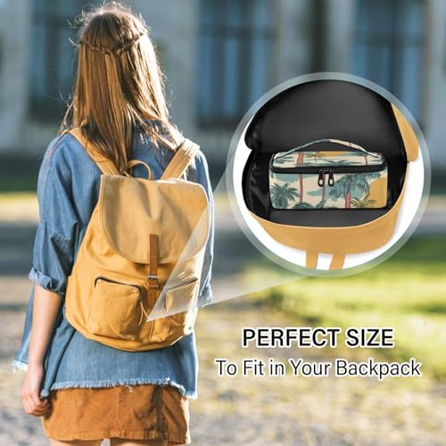 Wusikd Green Palm Trees Sunset Lunch Bag Cooler Bag Insulated Thermal Lunch Box for School Children Students Girls Boys Men Women