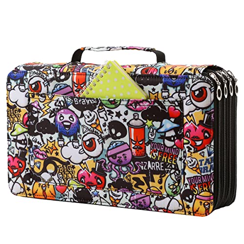 Colored Pencil Case- 300 Individual Slots Pencil Holder Pencil Bag Large Capacity Pencil Organizer with Handle Strap Handy Colored Pencil Box with Printing Pattern - color: Sea, size: 300