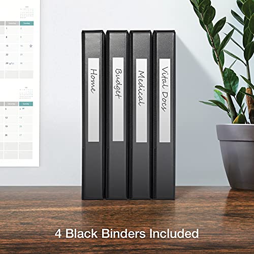 Oxford 3 Ring Binders, 1 inch ONE-Touch Easy Open D Rings, Durable Binders for School and Office, ClearVue, Xtralife Hinge, Non-Stick, PVC-Free, Black, Holds 250 Sheets, 4 PK (79903) - size: 1 Inch
