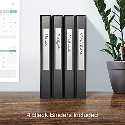 Oxford 3 Ring Binders, 1 inch ONE-Touch Easy Open D Rings, Durable Binders for School and Office, ClearVue, Xtralife Hinge, Non-Stick, PVC-Free, Black, Holds 250 Sheets, 4 PK (79903) - size: 1 Inch
