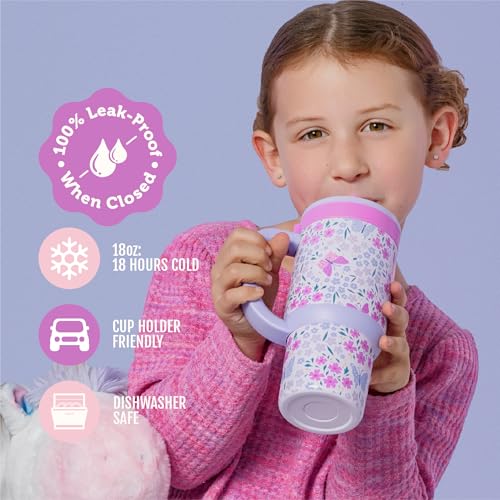 Ello Oasis 18oz Stainless Steel Kids Tumbler with Handle & Retracting Straw, 100% Leakproof, Double-Wall Vacuum Insulated, Kids Water Bottle for School, BPA Free, Dishwasher Safe, Winging It - color: Winging It, size: 18 Ounces