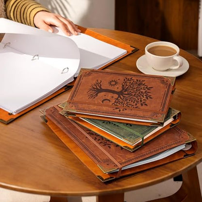 Ovesmusl PU Leather 3 Ring Binder 1 Inch Round Ring Binder Holds 200 Sheets | Fits 8.5"x11" Letter Size Paper, Notebook Cover Loose Leaf Organizer, Green Tree - color: Green Tree, size: 1" Ring